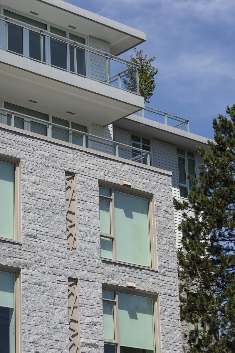 Close up of the siding at the Belpark condominium in Vancouver BC