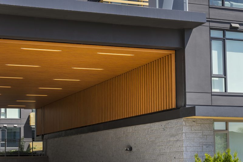 Close up of the parkade entrance at Belpark condominium in Vancouver BC