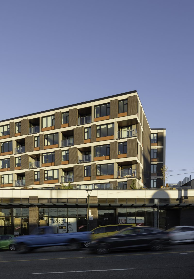 Midrise condominium view of Elenor on Fifth in Vancouver BC.