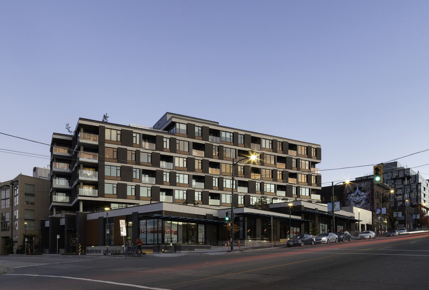 Nighttime around Elenor on Fifth in Vancouver BC.