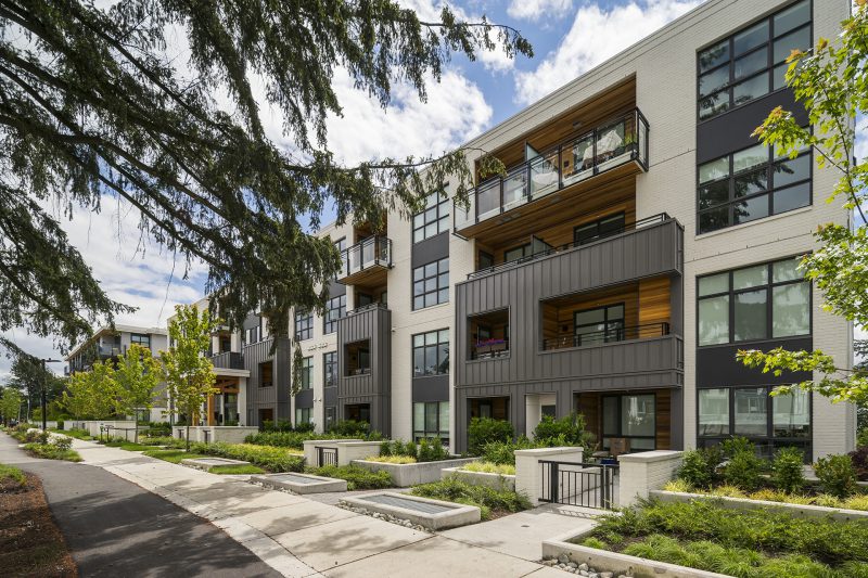 Side view of the Green condo building in Vancouver