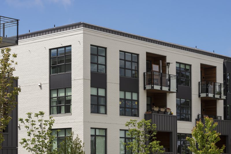 Corner view of the Green condo building