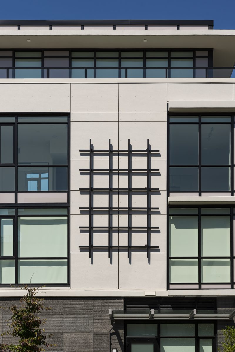 Close up of siding of the Opal retirement building in Vancouver